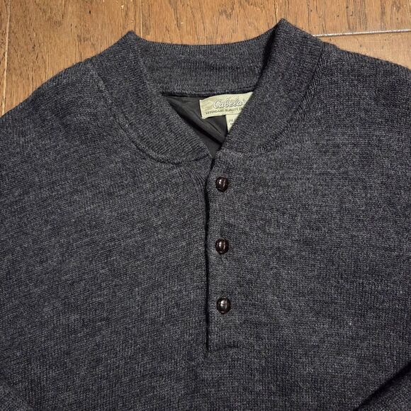 Cabela's Sweater Mens 2XL Blue Windshear Wool Lined Elbow Patches Windproof XXL - Picture 2 of 8